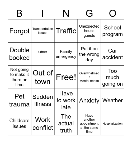 Why do you need to cancel? Bingo Card