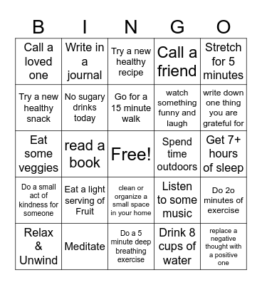 Summer Wellness Bingo Card