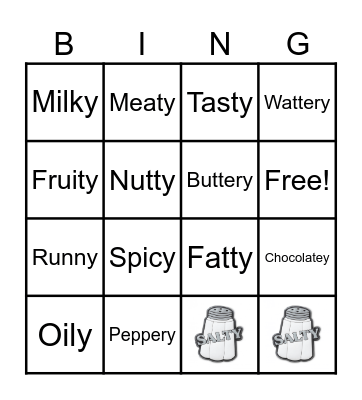 Describing Food Bingo Card