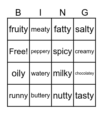 Describing food Bingo Card