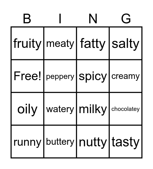 Describing food Bingo Card
