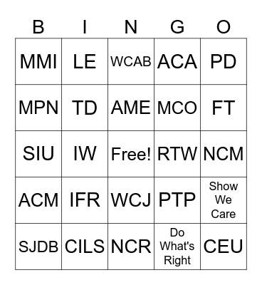 Welcome to Claims Bingo Card