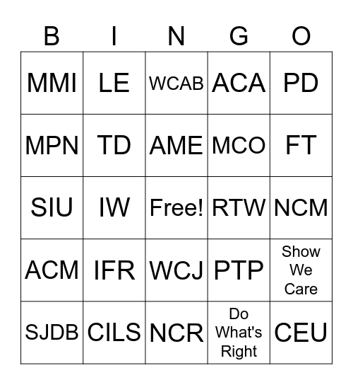 Welcome to Claims Bingo Card