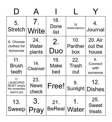 HABITS TO DO Bingo Card