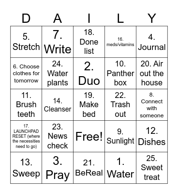 HABITS TO DO Bingo Card