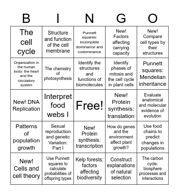 IXL Biology Growth Bingo Card