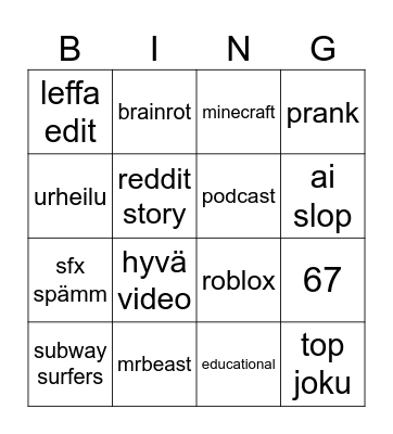 Untitled Bingo Card