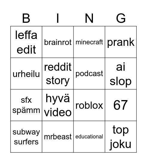 Untitled Bingo Card
