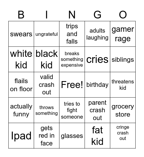 kids these ages Bingo Card