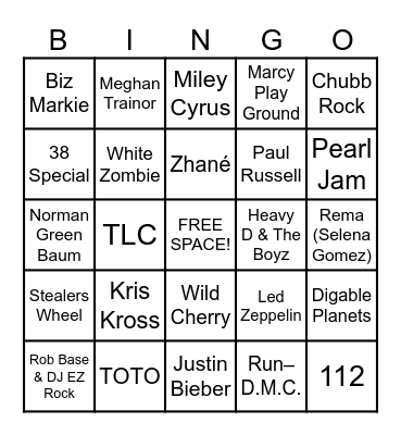 Game 2 - 90s, 2000s & Classic Vibes Bingo Card