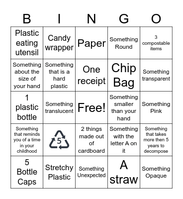 Earth Day Clean Up Bingo Card