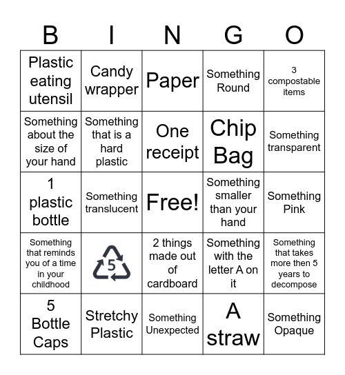 Earth Day Clean Up Bingo Card