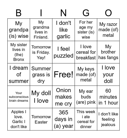 Untitled Bingo Card