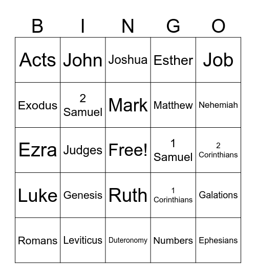 Bible Study Bingo Card