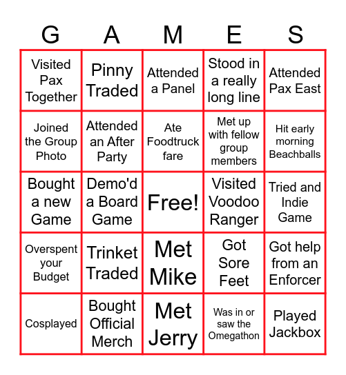 Post-PAX 2026 Bingo! Bingo Card