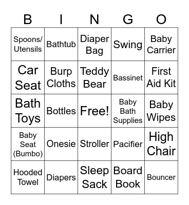 Baby Shower BINGO Card