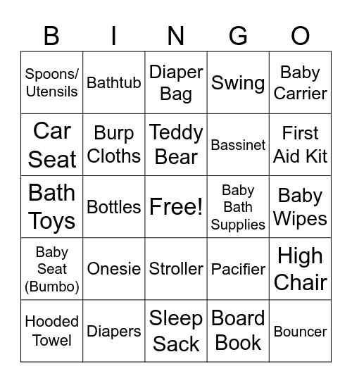 Baby Shower BINGO Card
