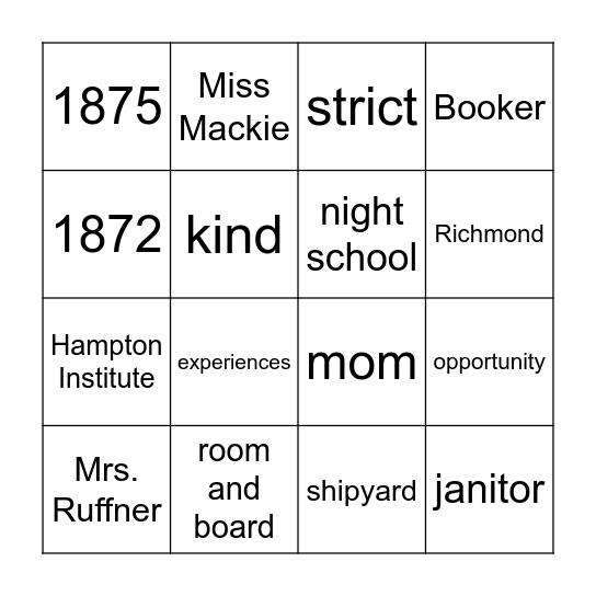 Up from Slavery - Chapter 3 Bingo Card