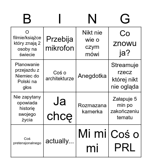 KAL BINGO Card