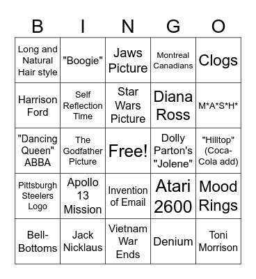 1970's Bingo Card