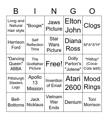 1970's Bingo Card