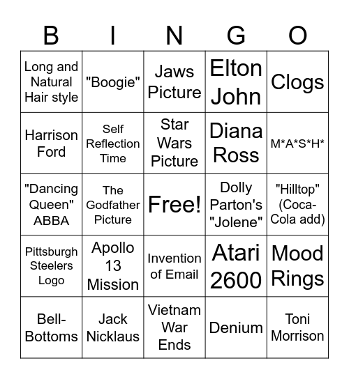 1970's Bingo Card