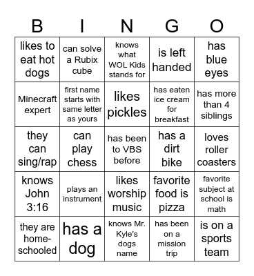 GET TO KNOW YOU!!! Bingo Card