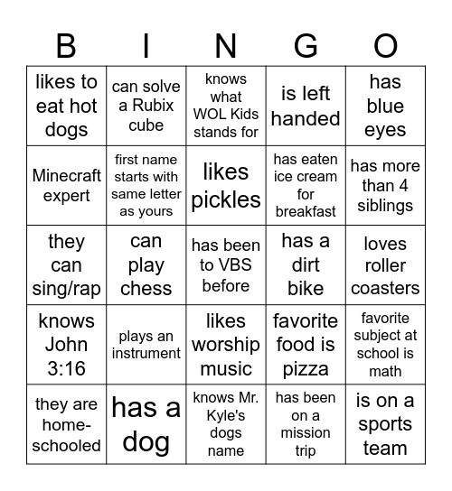 GET TO KNOW YOU!!! Bingo Card