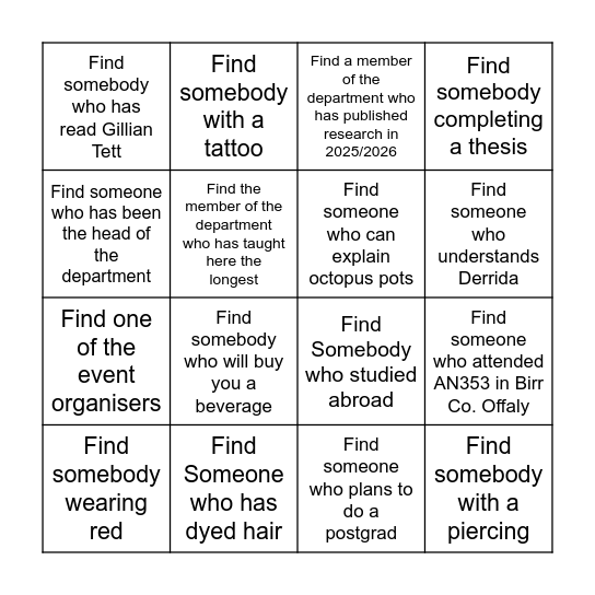 Anthropology Night! Bingo Card