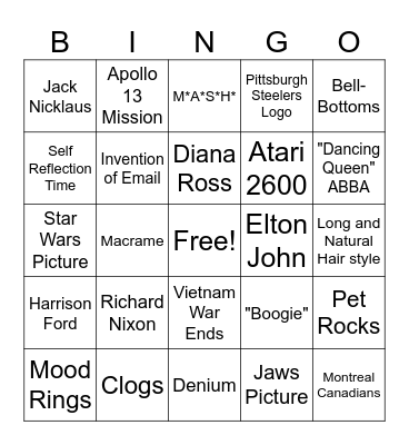 1970's Bingo Card