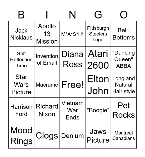 1970's Bingo Card