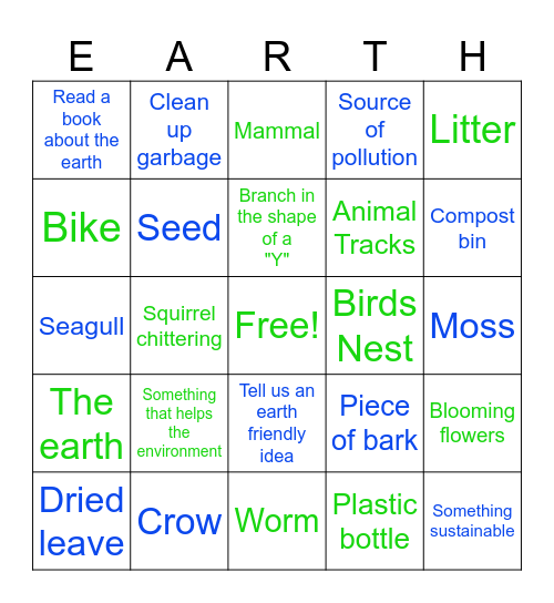 Earth Day Bingo Card