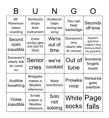 Strings concert bungo Bingo Card
