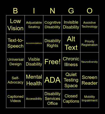 Center for Accessibility & Essential Needs Bingo Card