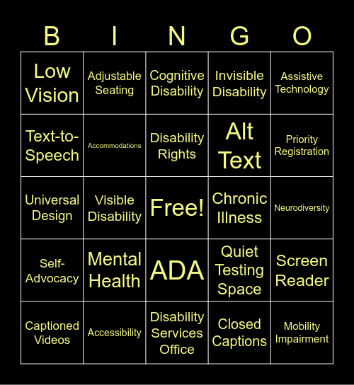 Center for Accessibility & Essential Needs Bingo Card