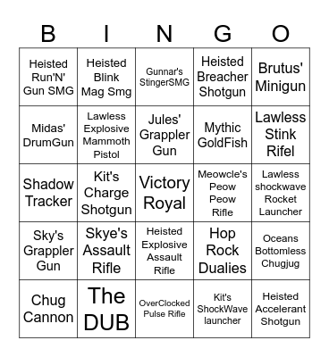 Fortnite Bingo Card
