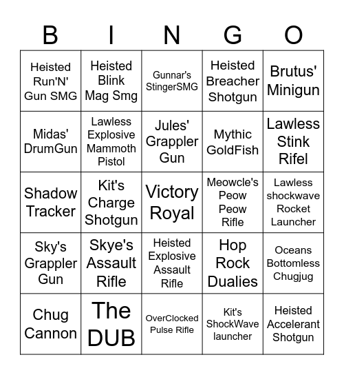 Fortnite Bingo Card