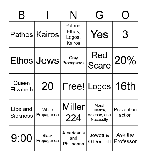 Writing Bingo Card