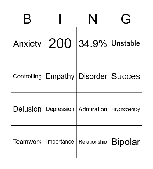 Narcissism Bingo Card