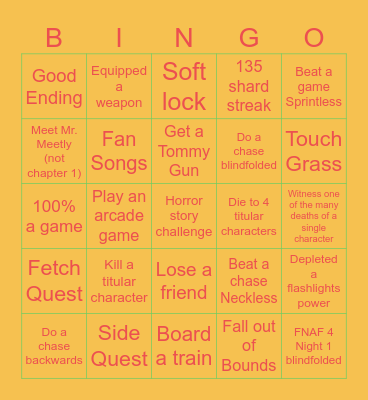Mascot Horror Bingo Card
