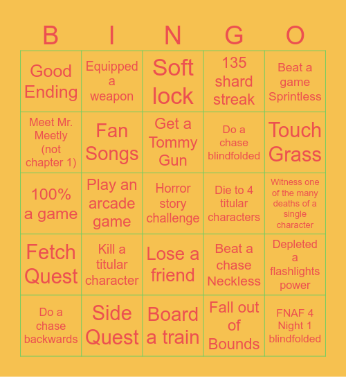 Mascot Horror Bingo Card