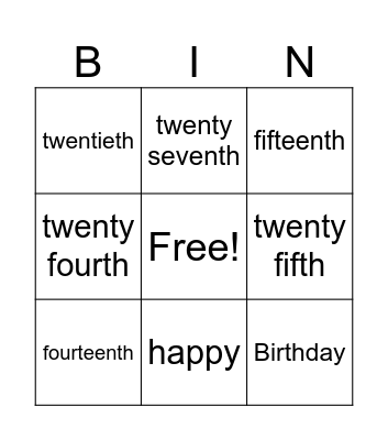 Birthdays Bingo Card
