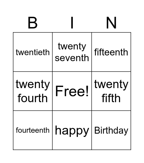Birthdays Bingo Card