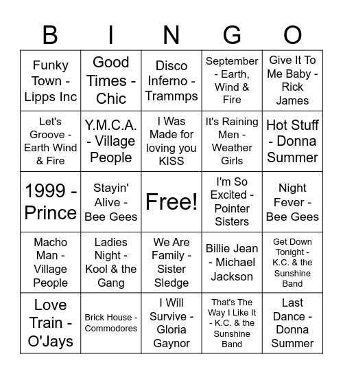 Disco Style Bingo Card