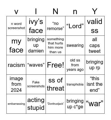 VINEET CRASHOUT Bingo Card