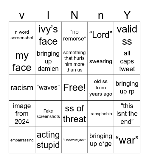 VINEET CRASHOUT Bingo Card
