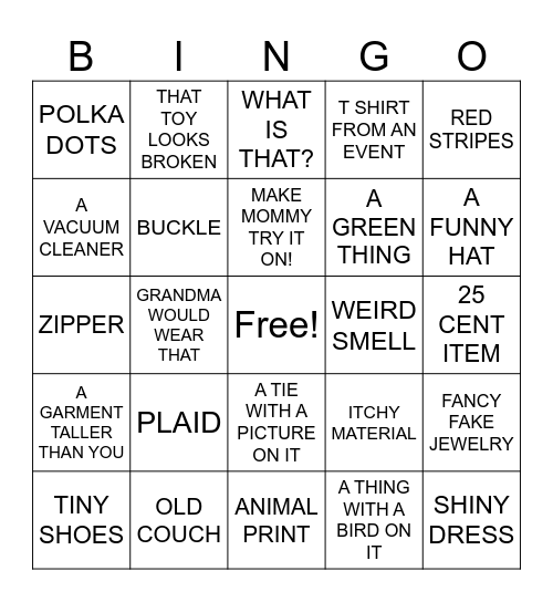 THRIFT STORE BINGO Card