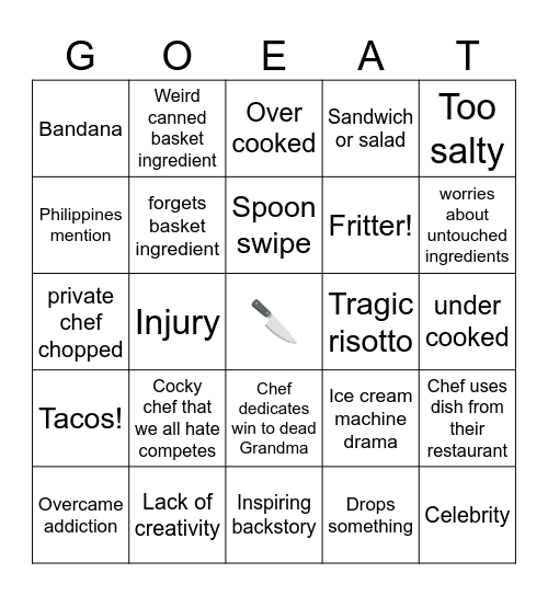 GENERAL CHOPPED BINGO Card