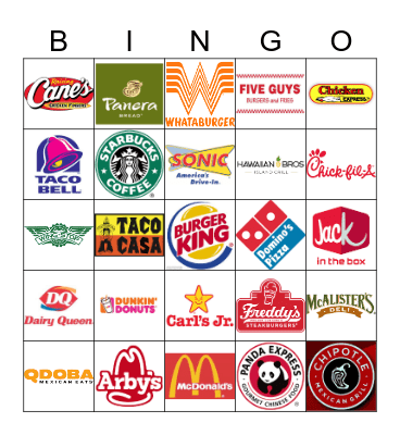 FAST FOOD Bingo Card