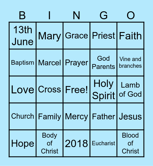 Marcel's 1st COMMUNION Bingo Card